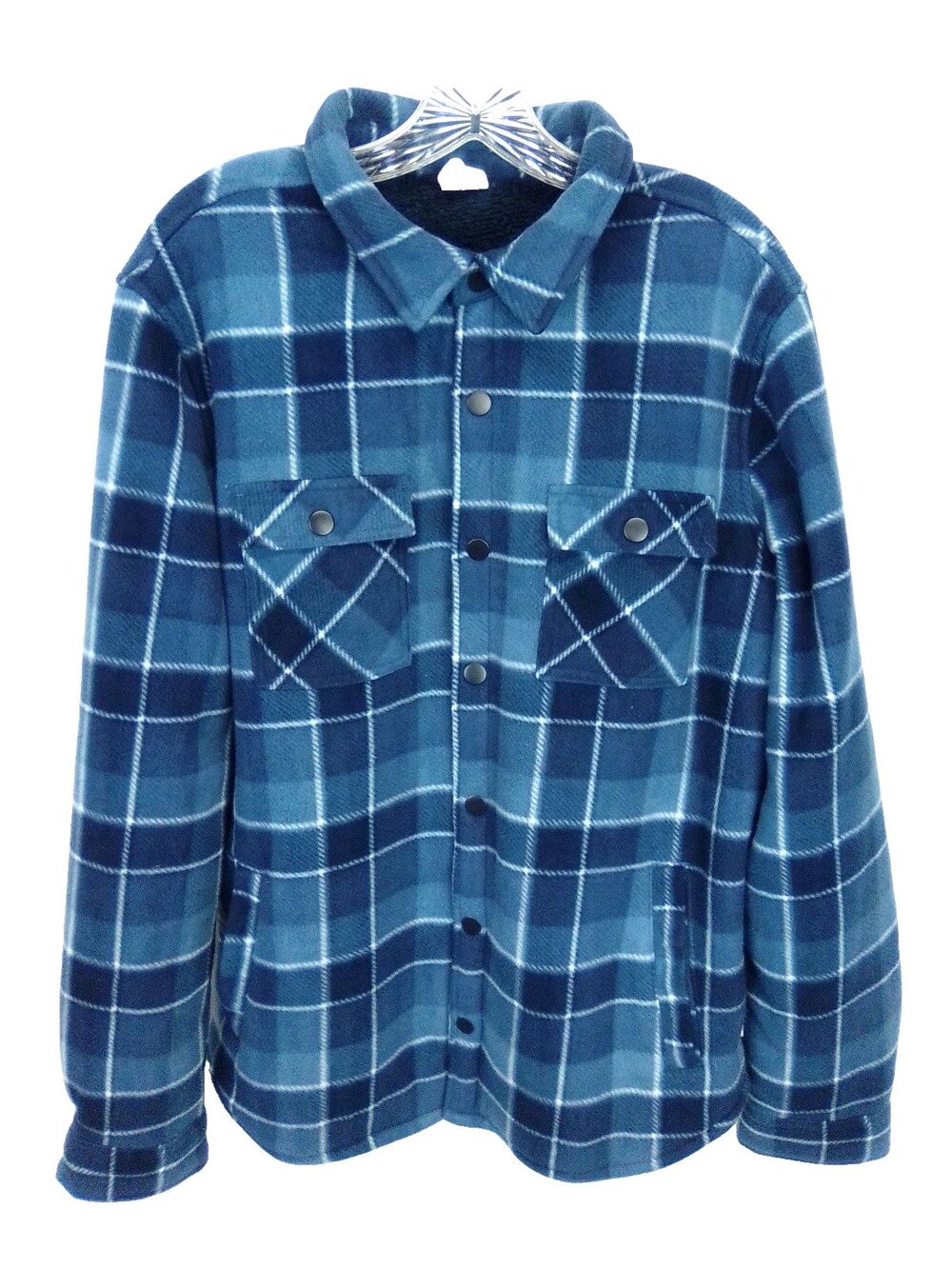 Voyager Men's Blue Plaid Flannel Fleece Lined Thick Snap Button Close Jacket L